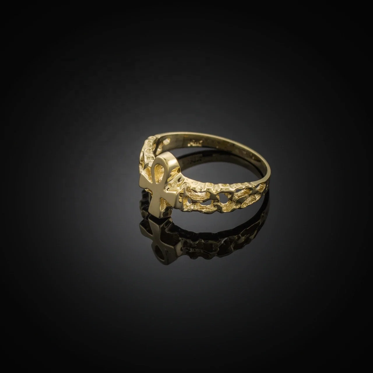 Wholesale 14K Gold Jewelry Ankh Cross Nugget Knuckle Ring