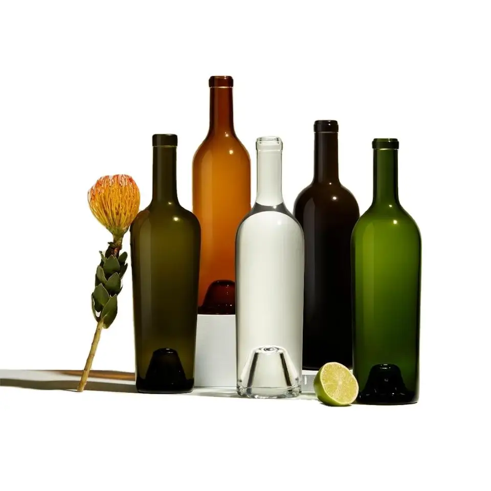 In Stock Free Samples 187ml 375ml 500ml 750ml Empty Dark Green Amber Black Glass Red Wine Bottle/e750 ml Clear Wine Bottles