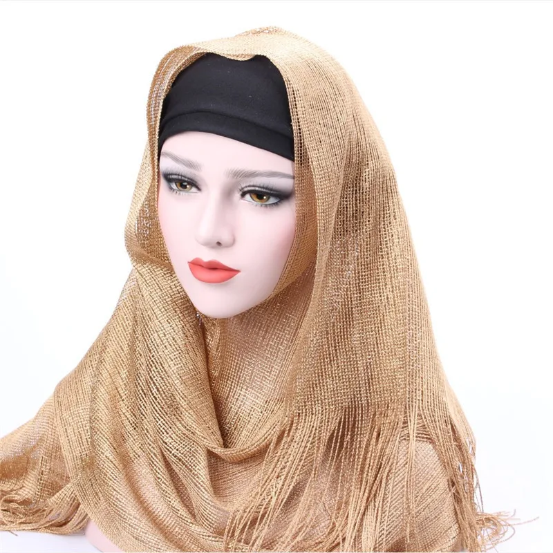 Bright silk flat scarf Muslim Middle East scarf with fringe flat shawl