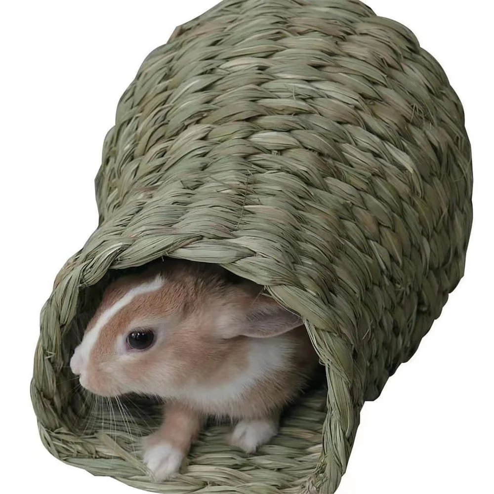 WILDMX Hamster Bunny Grass House Natural Edible Foldable Comfortable Grass Nest Rabbits Woven Pet House Chinchilla