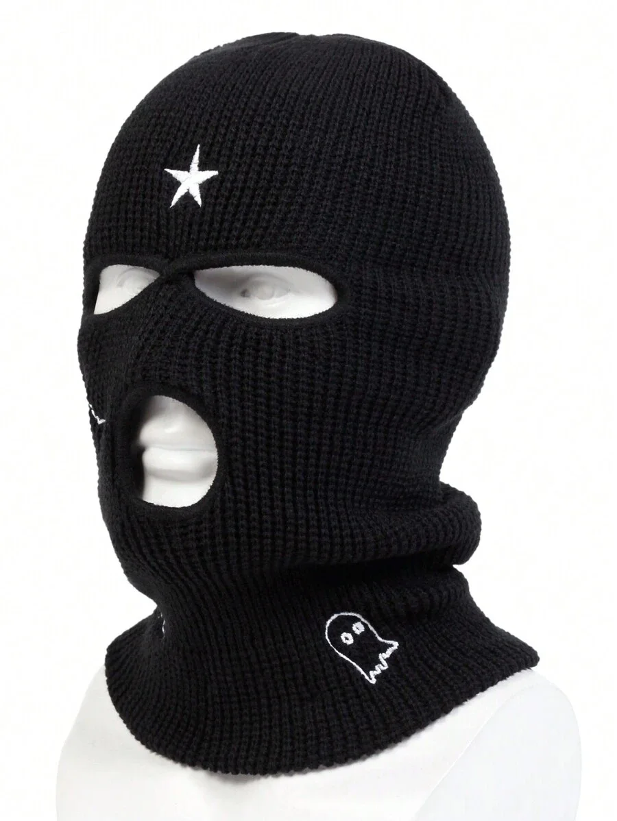Windproof Warm Embroidered Knitted 3 Hole Knit Ski Mask Hat Five-Pointed trap star Full Face Ski Balaclava Hat With Custom Logo