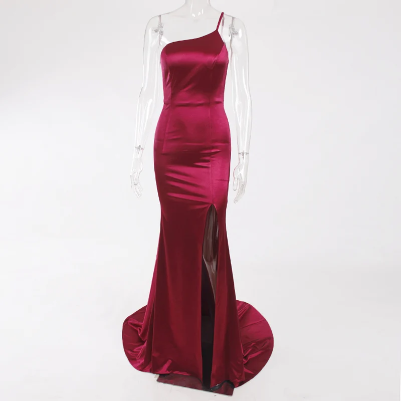 Green Burgundy Sleeveless Long Maxi Dress Stretchy Satin Mermaid Floor Length Wedding Evening Party Dress