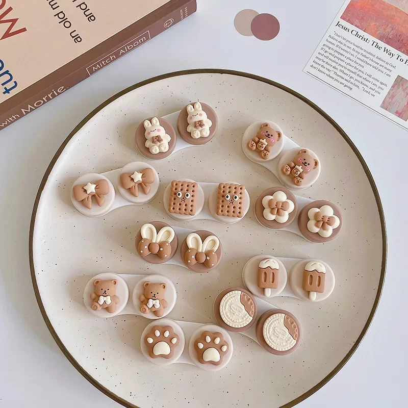 1Pcs Cartoon Contact Lens Case Women Cute Cartoon Cat Bear Color Lens Containers Portable Travel Set Eye Lenses Storage Box