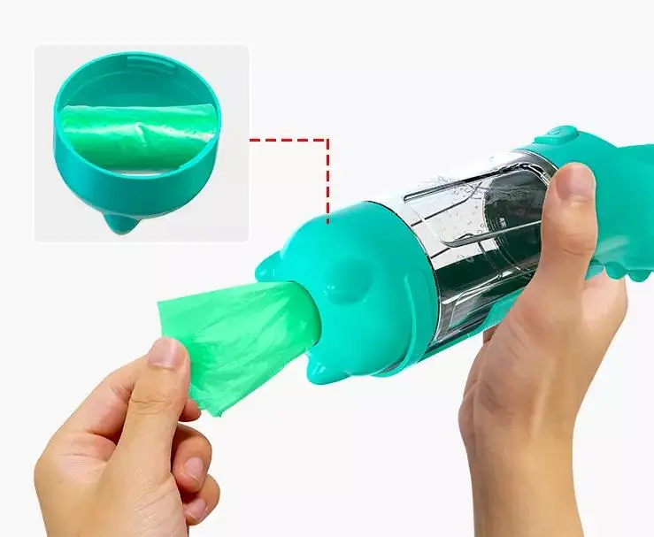 Factory Pet Supplies Puppy Portable Multi-function Recycled Water Food Bottle Plastic 3 in 1 Sustainable Mascota Accesorio