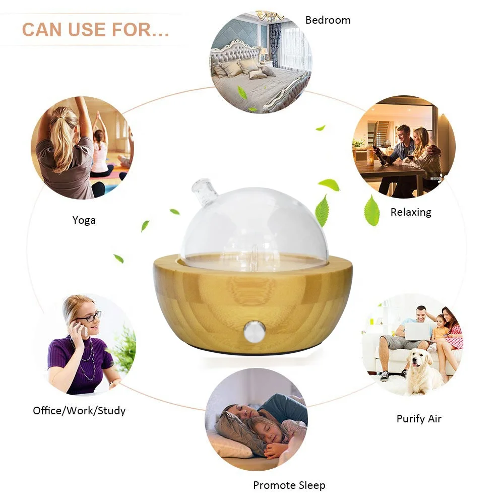 Real Bamboo Glass Nebulizing Waterless Diffuser Natural Electric Essence Oil Diffuser