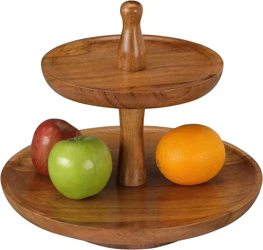 Two-Tiered Wood Cupcake Tray Display for Weddings Elegant Necklace Tray Deli Plate Art-Themed Dessert Table Trays Snacks Gifts
