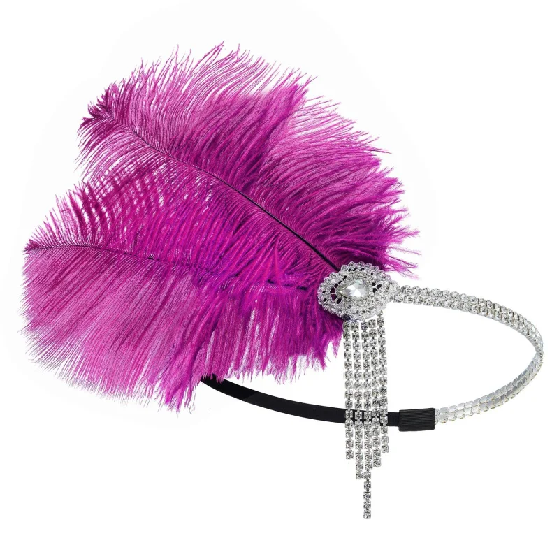 HZO-23041 Retro Flapper Feather Headband Great Gatsby Headpiece Art Hair Accessories Feather and Rhinestone Headband