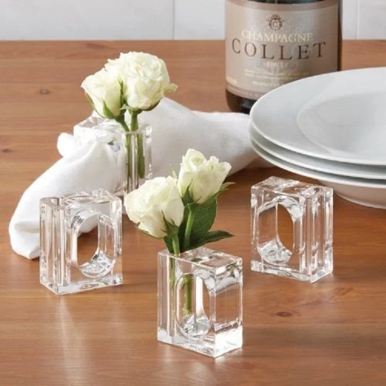 
2018 New Wedding Rings Flower Bud Vase Design Clear Acrylic Lucite Napkin Rings 