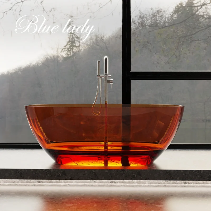 Bathroom Transparent Freestanding Soaking Hot Tub Free Standing Bathtub Crystal Pure Resin Bath Tub Clear Bathtubs