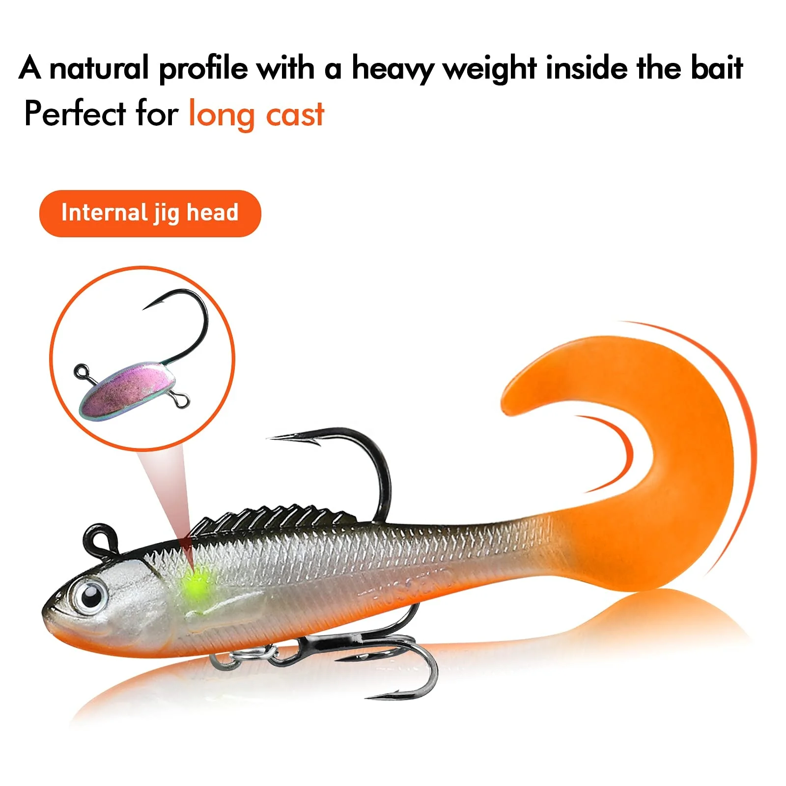 Truscend Amazon Best Seller pike carp pre rigged jig head soft cured tail plastic artificial fishing lures bait for trout