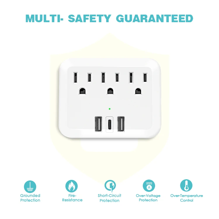 New Product Many 3 AC and 3 USB Wall Outlet Plug With Type C PD 18W US Standard Power Socket