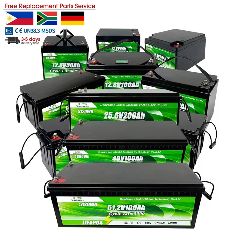От 10 до 15 лет 6000 + циклов Lifepo4 батарея 12V 24V 36V 48V 51,2 v 100AH 200AH 300AH батарея для хранения энергии солнечная батарея