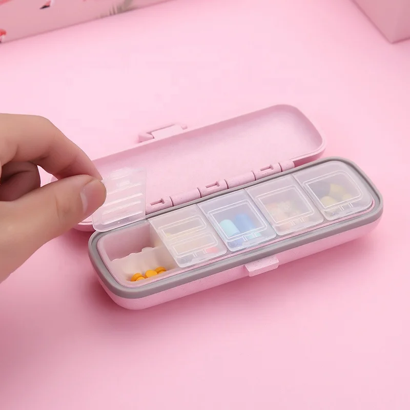 WORTHBUY Wheat Straw material Weekly Portable Medicine Box Daily Pill Case Kitchen Storage Container Pill Organizer