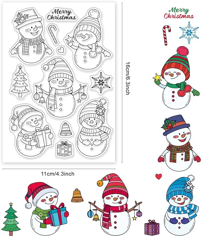 CRASPIRE Christmas polymer Snowman Snowflake Silicone Stamp Seal polymer for Christmas Card Making Decoration DIY