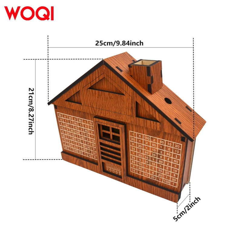 WOQI Modern Retro Wooden Money Box Reusable Money Bank with Saving Target for Kids and Adults