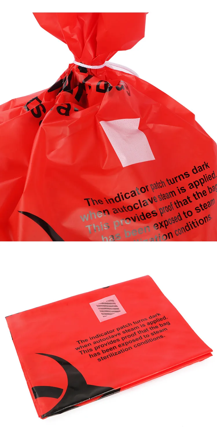 Large red autoclave medical biohazard waste bags disposal