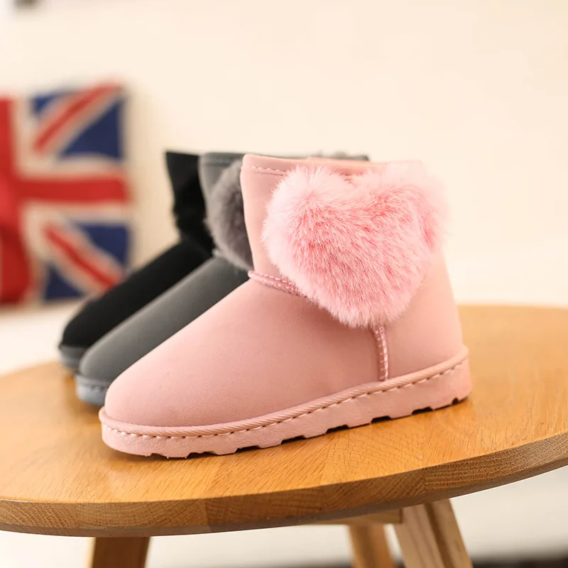 
2021 Winter Kids Fashion snow boots thick Child shoes warm plush heart shaped girl warm boots 