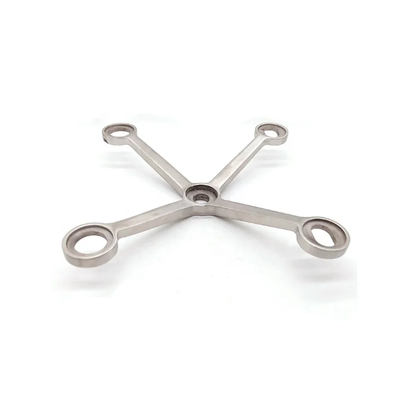 Factory price 2 curved arms 90 degree mirror finished stainless steel glass spider with routels and connectors