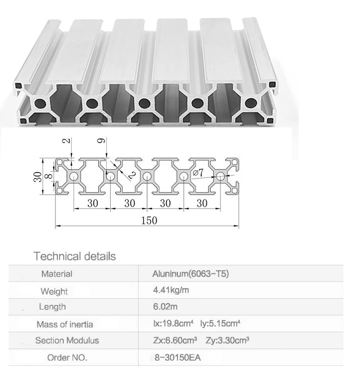 silver anodized T-slot Anodized heavy duty for linear guide aluminum rotura de puente termico extrusione de aluminio perfiles