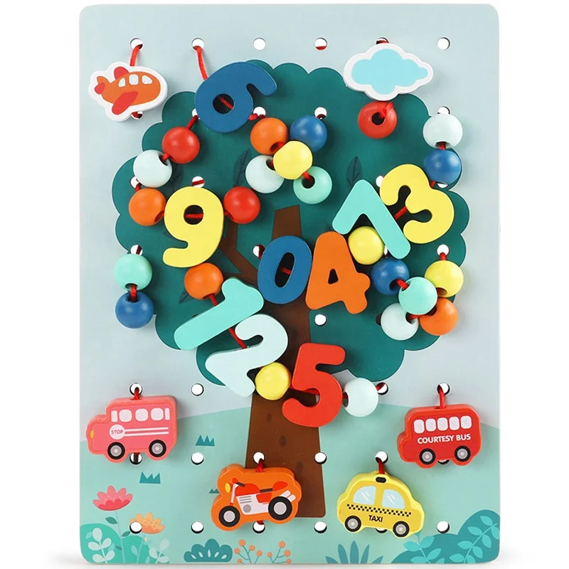 Funny tree shape bead string game early education cognitive wooden block toy