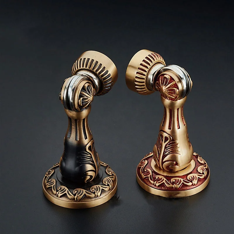 Pure copper installed strong magnetic door suction European style full copper carved windproof door touch door suction