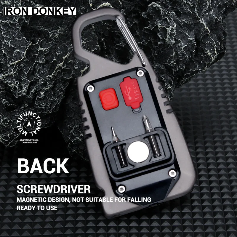 Iron Donkey Outdoor Diode Flashlight Multi functional USB Portable COB Keychain Light