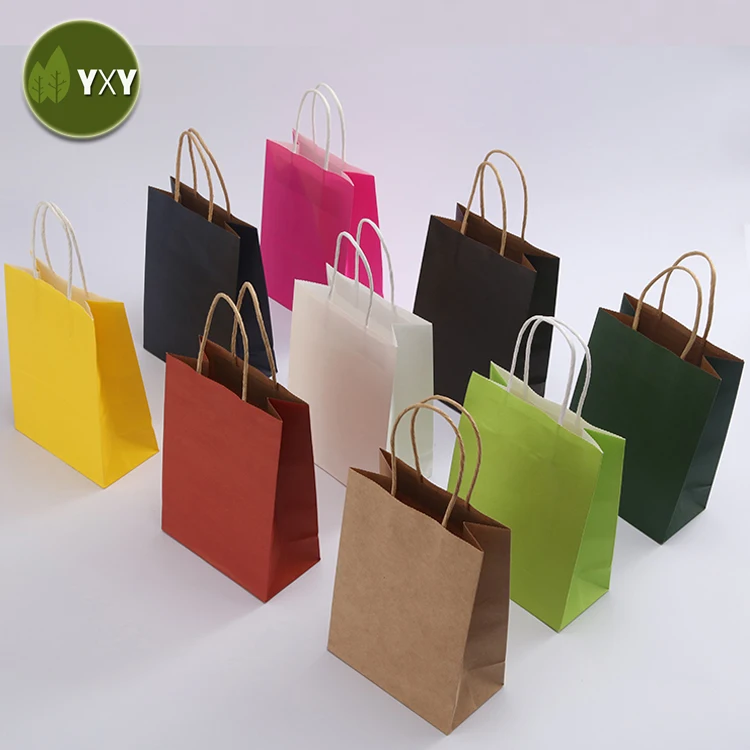White And Brown Kraft Paper Twisted Handle Shopping Carrier Bag With Logo Printed
