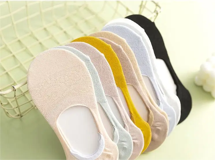 Wholesale No Show Candy Color Silicone Non-slip Invisible Socks Casual Anti Slip Low Cut Socks For Women