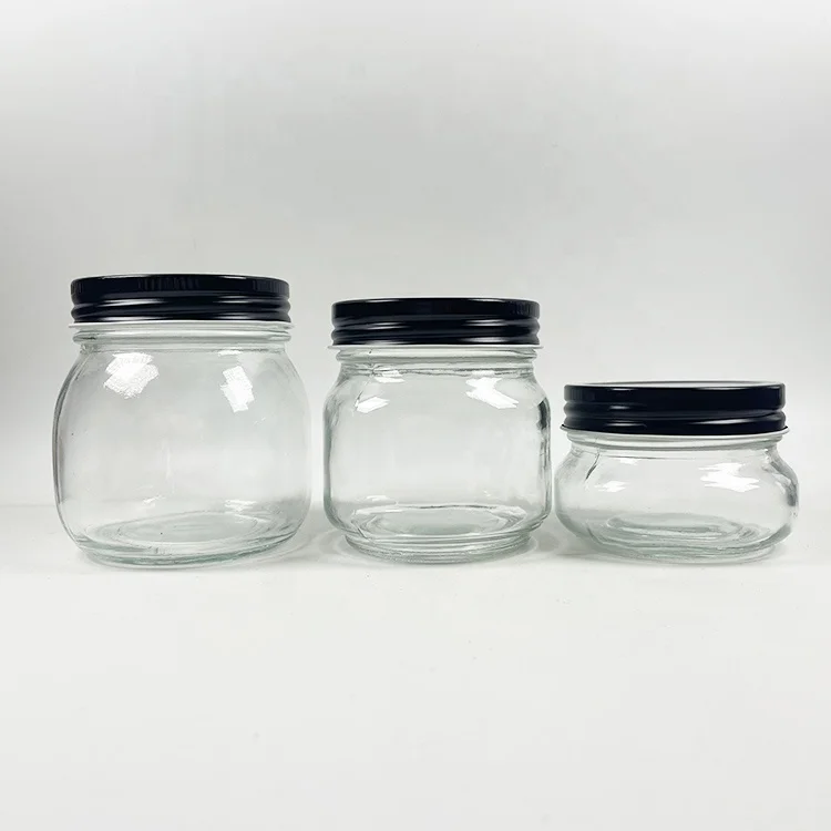 150ml 250ml 380ml 500ml 750ml 1000ml wide Mouth glass Jar Empty Honey Jars with metal Lids Glass Jars for Canning