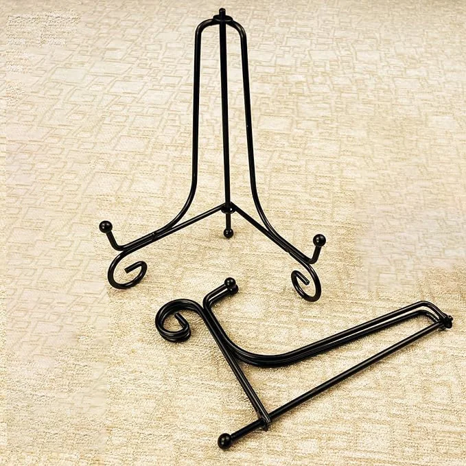 4 6 8 10  inch folding black iron wire plate display easel stand