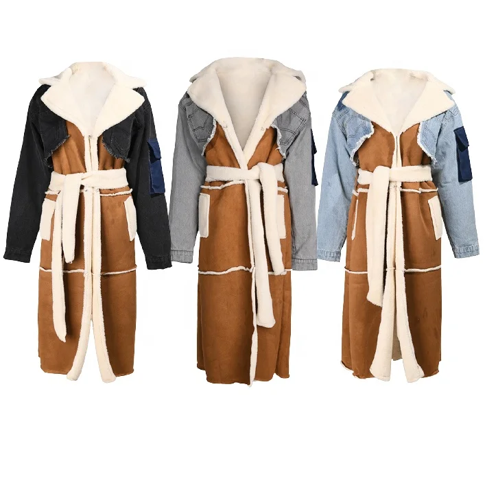 2022 New Fashion Women Jean Jacket With Fur Winter  Coat Faux Fur Women Clothing Chiffon Street Cotton Coat Jacket