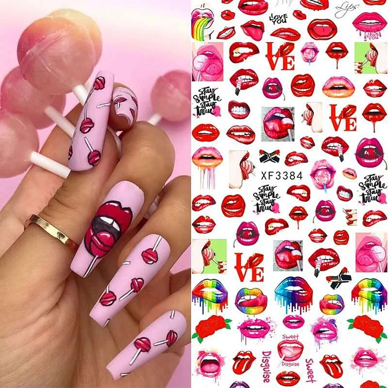 Winter Fashion Nail Art Sticker Manicure Designs Lips Girl Self Adhesive 5d Nail Sticker Manicure Decoration Decals