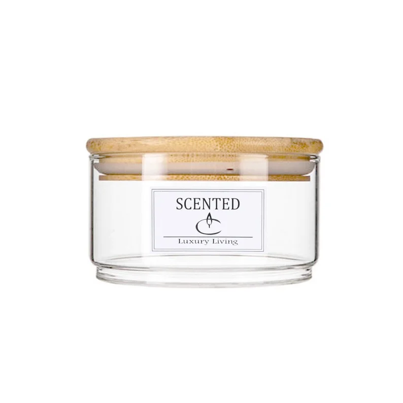 Контейнеры для свечей с бамбуковой крышкой, большой прозрачный стеклянный контейнер для свечей с широким горлом, 14 унций, 3 фитиля