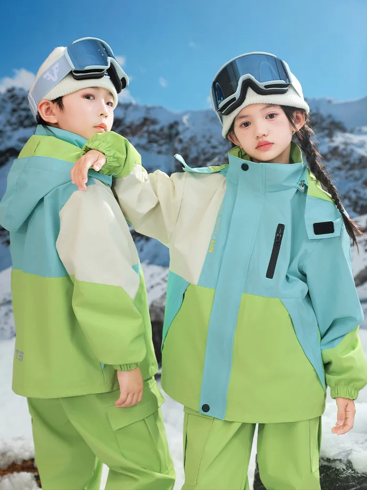 New Thickened Warm DuPont Three-Proof Ski Suit for Boys and Girls Autumn Winter Three-Piece Set for Primary School Students