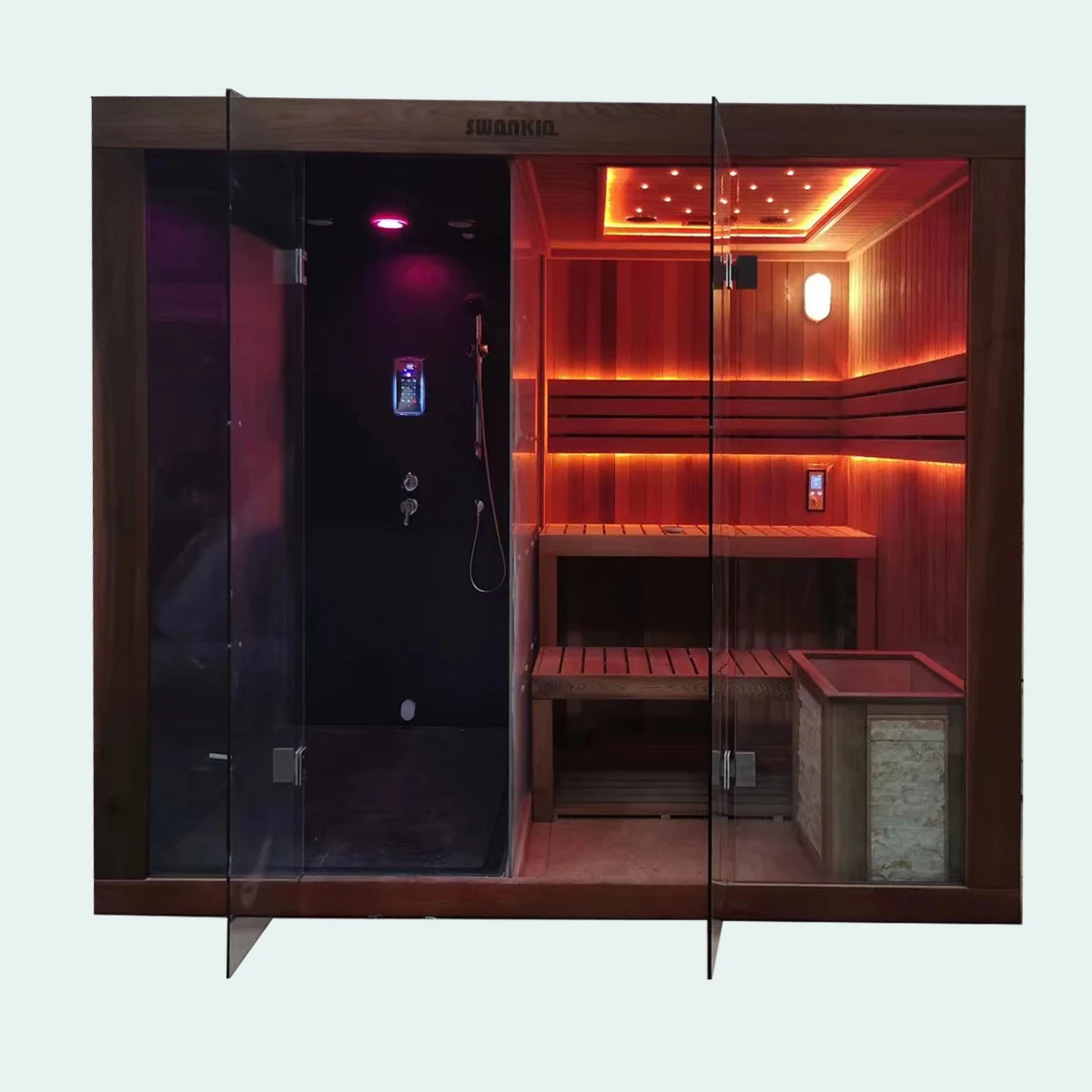 Indoor New Sauna Luxury Dry Steam Shower Room Wooden 1-2 Person LED Sauna Room