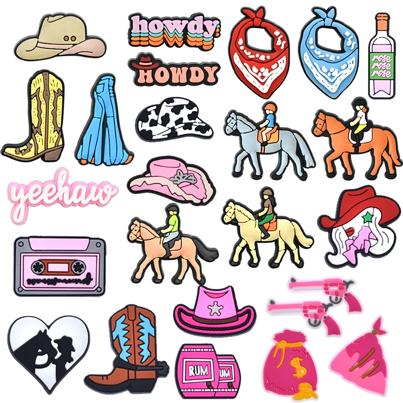 New pvc wholesale custom shoes charms cowgirl wholesale pvc cowboys and cowgirls clog charms