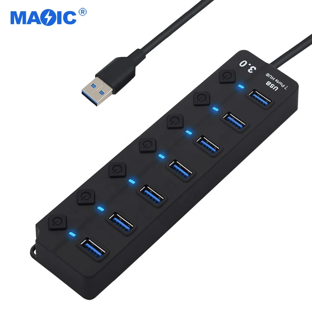 Computer hardware software Individual On/Off Switches LED Indicators 7 in 1 USB 3.0 Hub Splitter multi usb port for Laptop