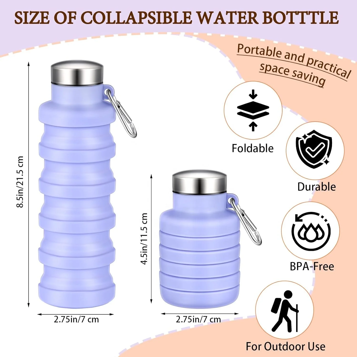 Hot selling Portable Outdoor Silicone Sports Collapsible Travel Folding Bottle Foldable Water Bottle for Hiking Camping