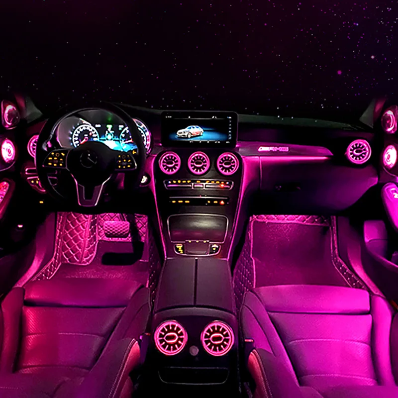 Турбо-образные светодиодные вентиляционные отверстия 64 цвета для Mercedes Benz A/C/E/S/V/CLA/GLA/GLC W176 W205 W213