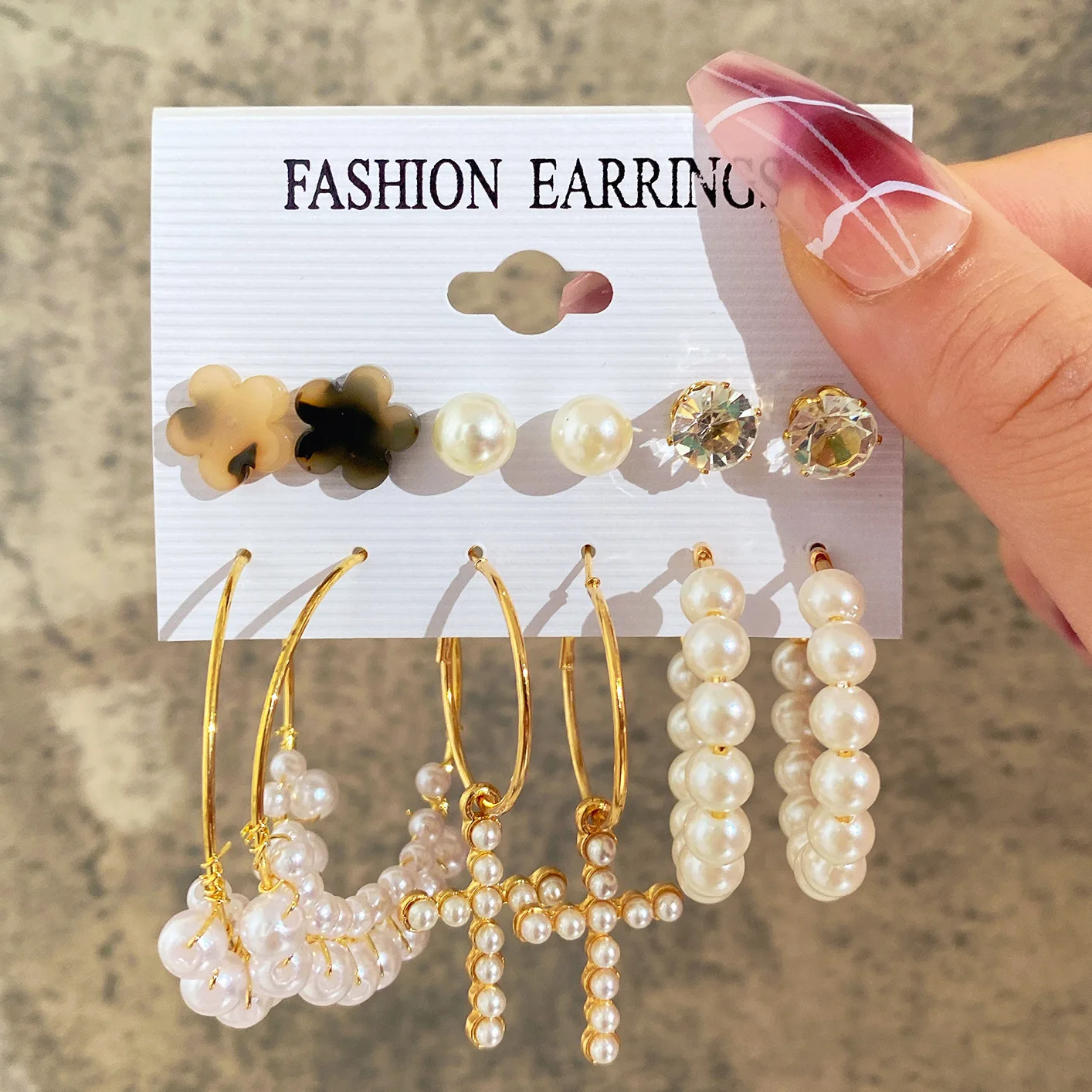 Korean Wholesale Statement Pearl Diamond Hoop Earrings Set 2023 Trend Set of Earrings Jewelry For Women