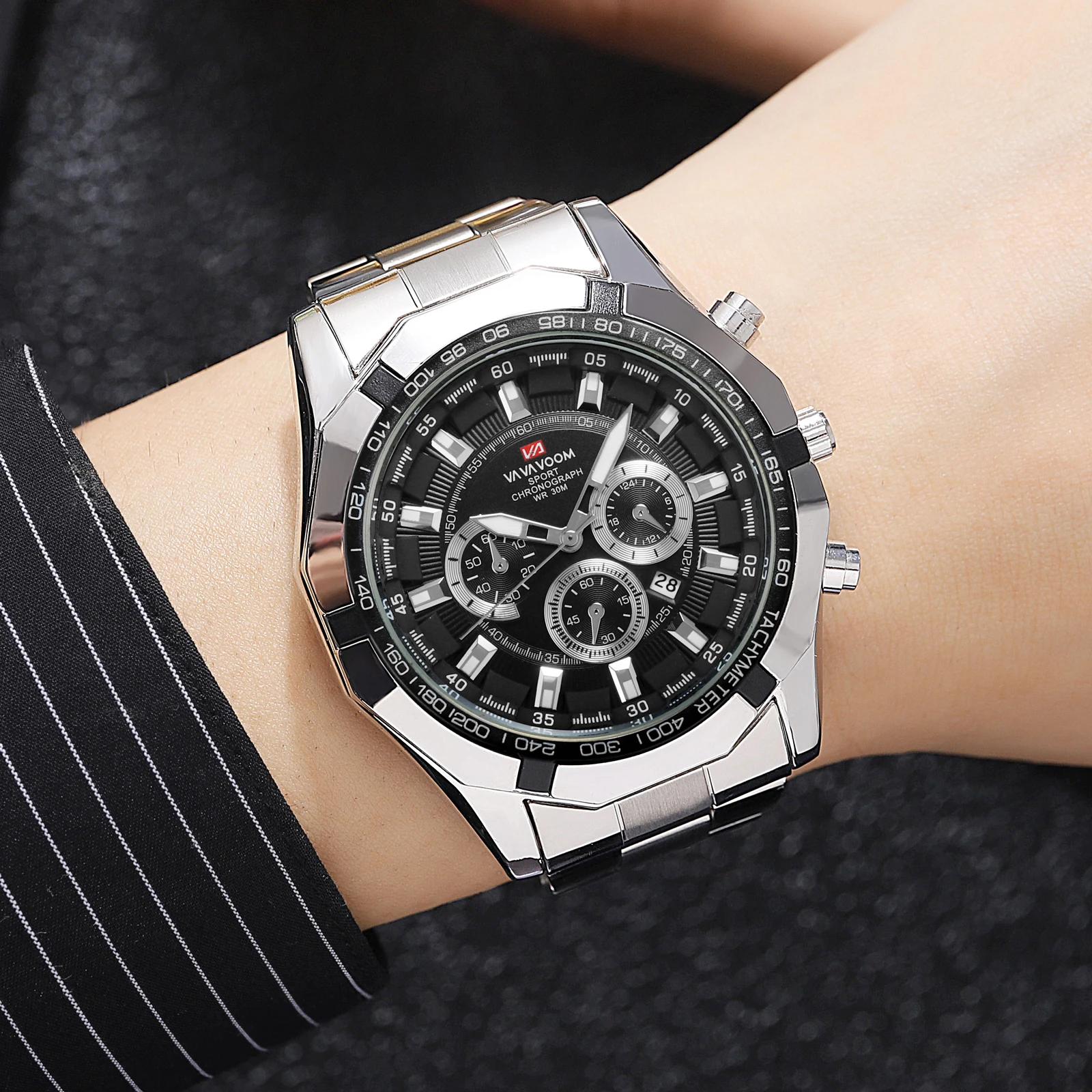 Low MOQ Male Analog Men Stylish Printed Luxury Waterproof Custom Wrist Brand Multi Functions Three Eyes Design Watch Dial Logo
