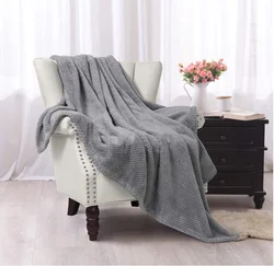 Solid color small square thickened waffle jacquard flannel blanket for Take a nap at home