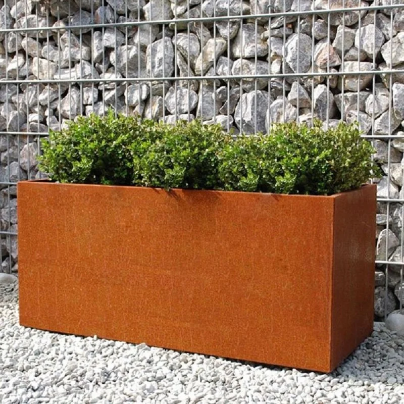Metal Flower Pots Rectangular Corten Steel Planter Box