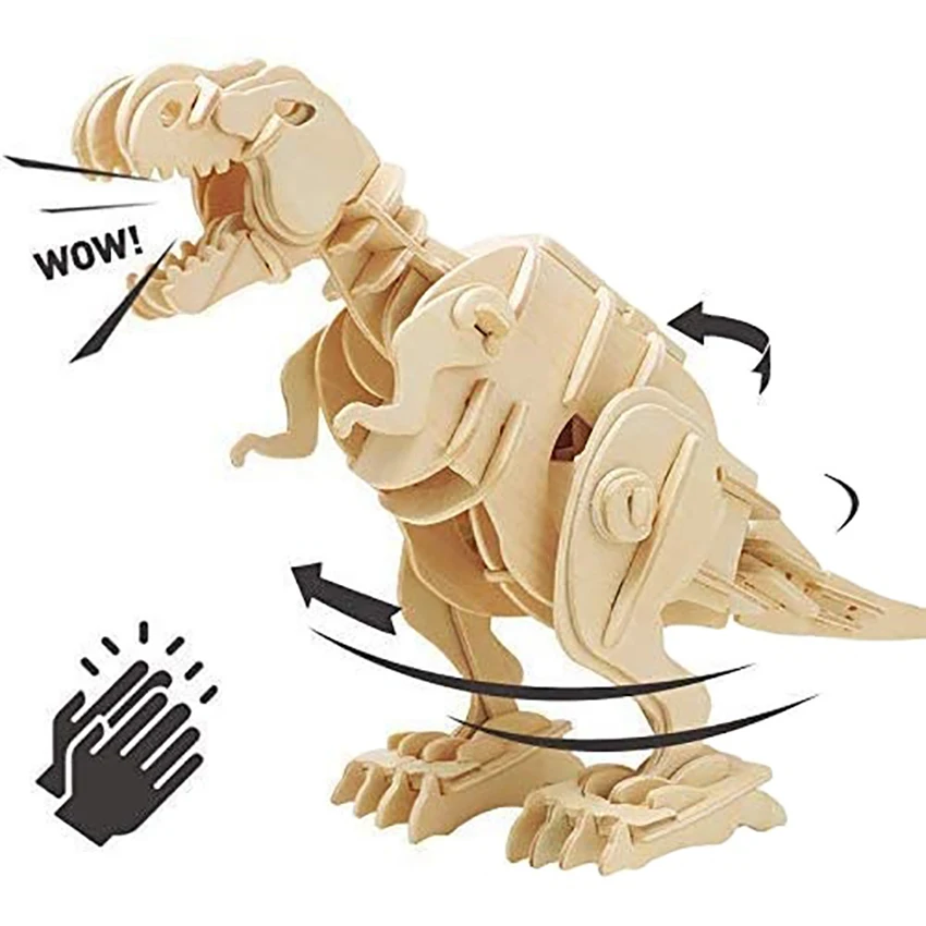 Robotime Rokr US Warehouse Creative Gifts D210 Sound Control Walking Tyrannosaurus Jigsaw 3D Diy Wooden Puzzles