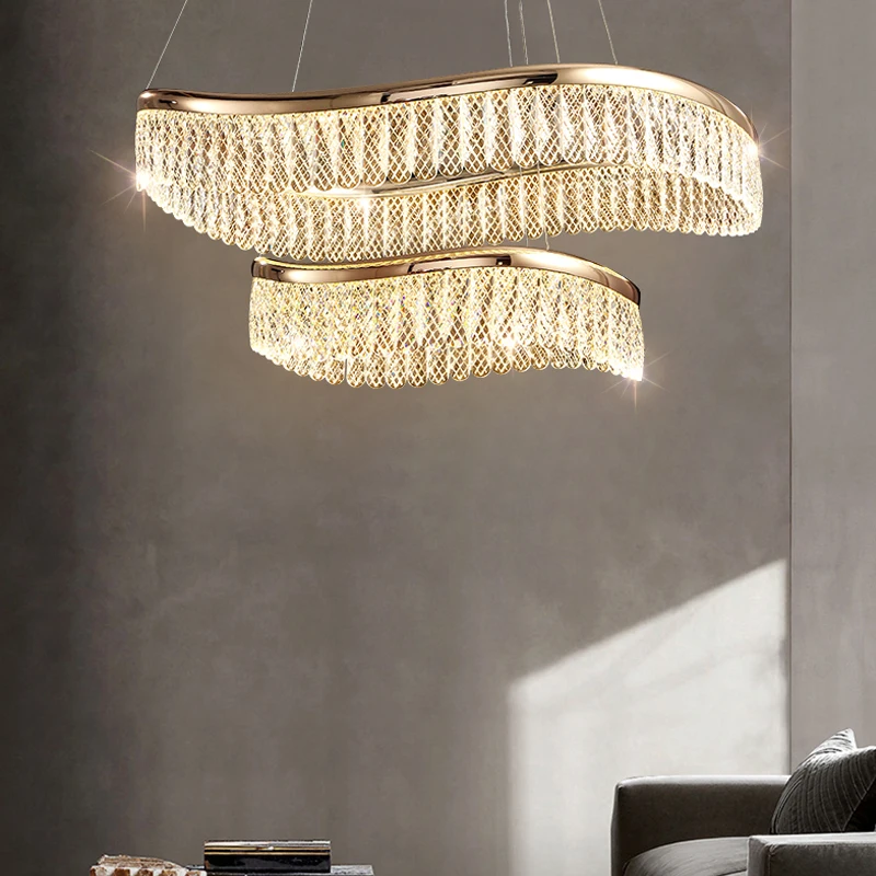 Hot Selling crystal pendant lamp golden round led light modern crystal chandelier for home villa decoration