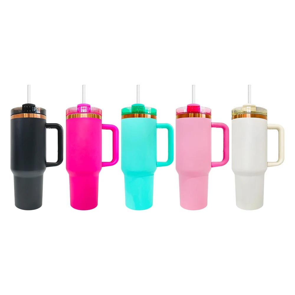 wholesale bulk outdoor sport travel cup stainless steel vacuum insulated 40oz copper plated tumbler with handle