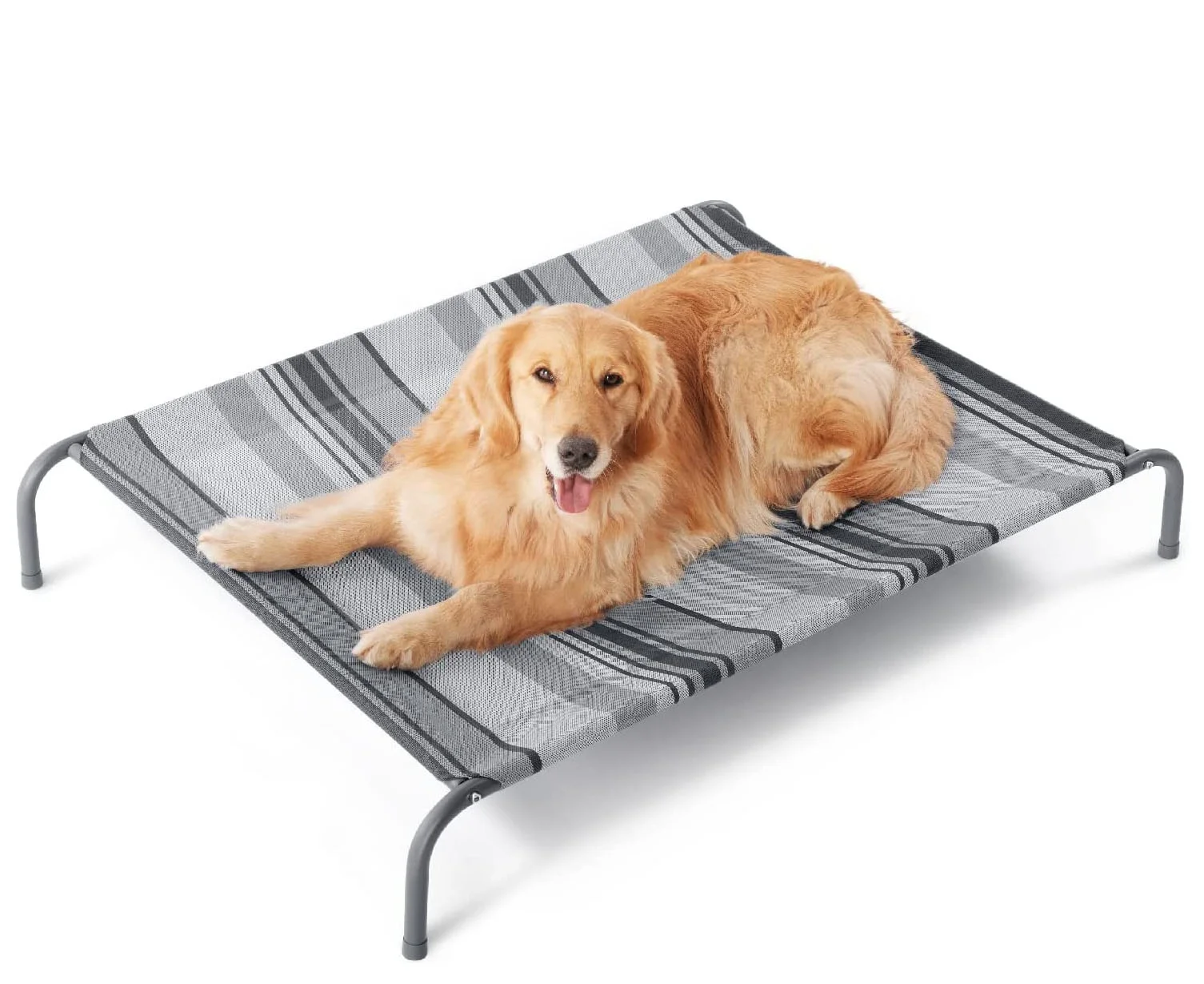 Dog Outdoor Elevated Dog Bed Striped Textile Mesh Indoor & Outside Pet Bed with Skid-Resistant Feet