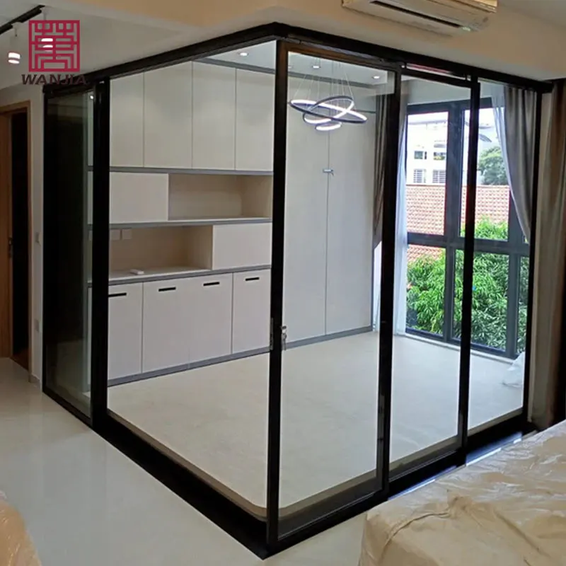 WANJIA Aluminum Sliding Glass Doors Customized Aluminum Frame Interior Noiseless Sliding Door