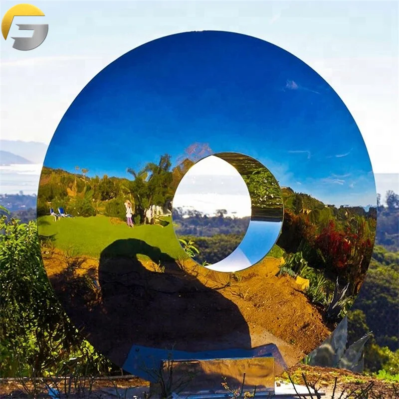ZE2402 Modern Abstract Polished Surface Metal Wall Art Decorative Circle Urban Stainless Steel Sculpture
