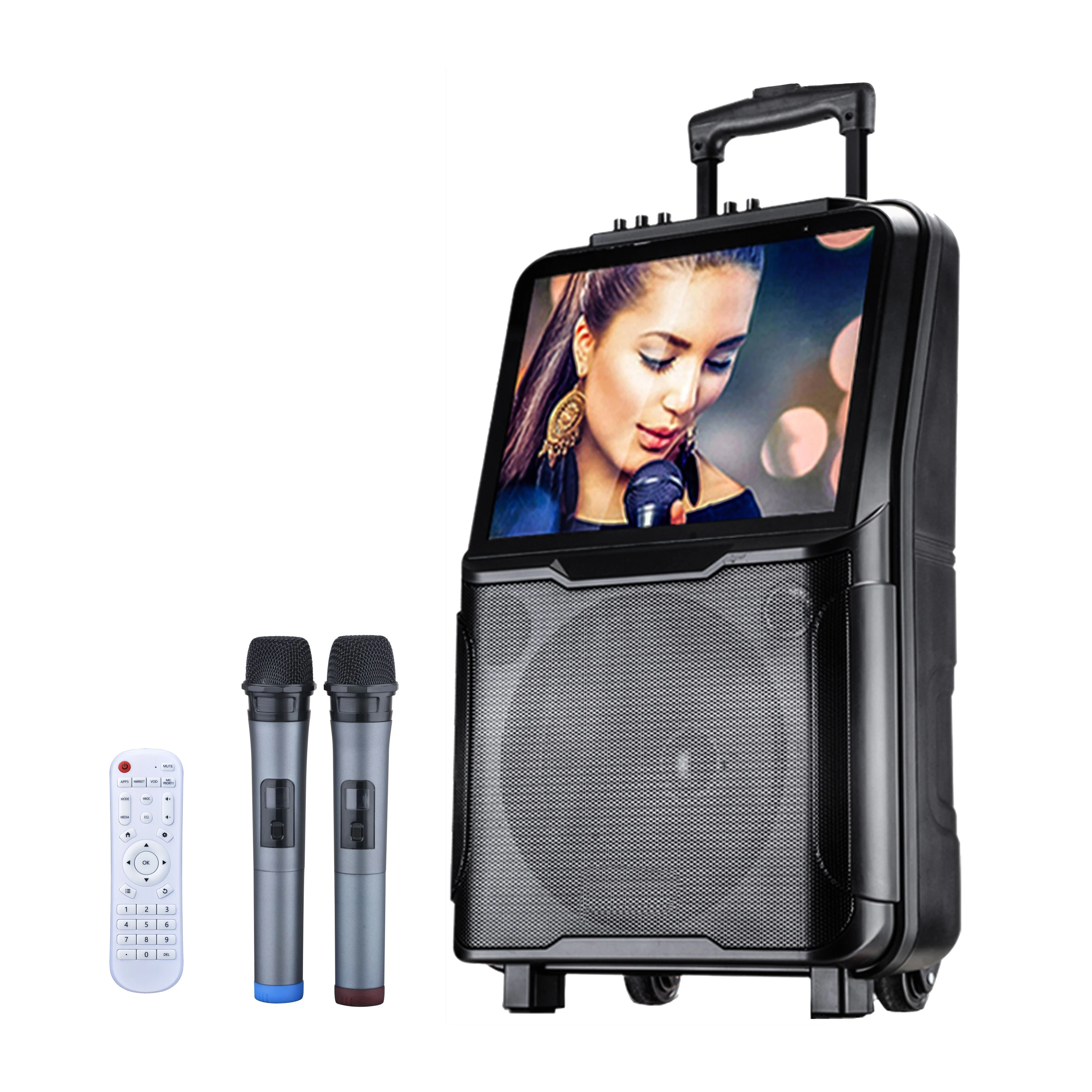 Android 12  system Trolley speaker with touchscreen hone karaoke system /outdoors karaoke player